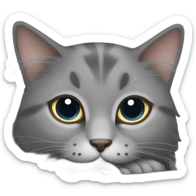 A fluffy gray cat curled up in the center of the bed The cat's eyes are closed and it is sleeping peacefully The cat's fur is soft and luxurious sticker