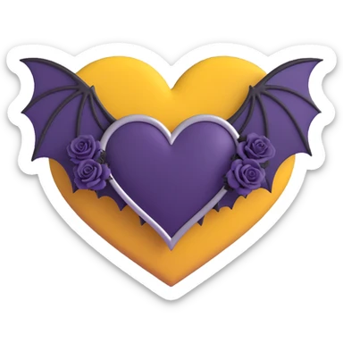 gothic heart, dark purple velvet, silver bat wings, tiny black roses, moody and elegant sticker
