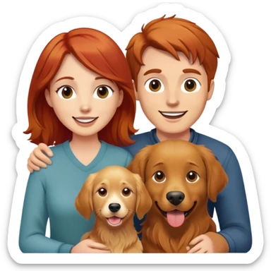 Red hair man brown hair woman with a golden retriever between them sticker