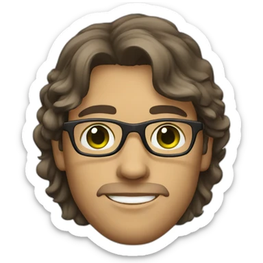 male graphic designer with glasses and green eyes, brown and semi-wavy hair sticker