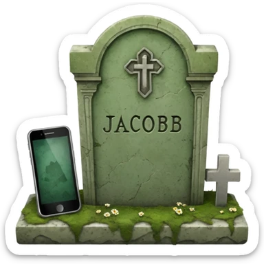 grave with name Jacob with phone and ;stop on it sticker