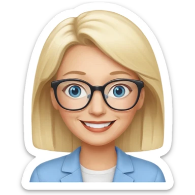 side profile of an attractive older blonde woman with glasses, smiling sticker