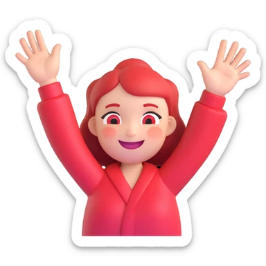 cartoon emoji of someone looking extremely flustered and excited, cheeks red, sparkling eyes, big smile, hands up sticker
