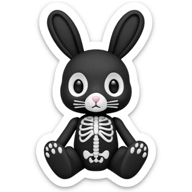 Emoji pour twitch d'une peluche lapin squelette noir qui dit bonjour sticker