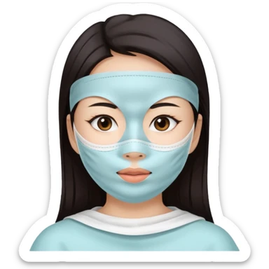 Asian girl with large white facial sheet mask pack sticker