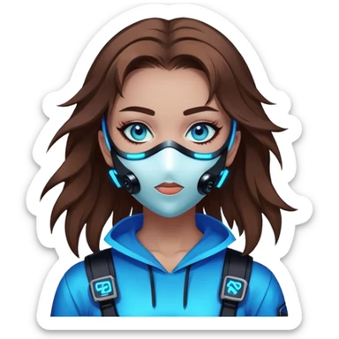 neon cyberpunk style 
girl with brown hair and blue eyes wearing a mask sticker