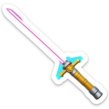 Clash of Clans aesthetic: Cinematic heroic Star Wars light sabre Emoji, rendered in a 3D vector-style similar to standard emojis with minimal shading and bold, simplified shapes. A compact, vibrant energy blade with a neon-hued, glowing edge . Stylized with a touch of interstellar elegance and a soft glowing outline, capturing the essence of a legendary energy blade with a friendly, playful manner! sticker
