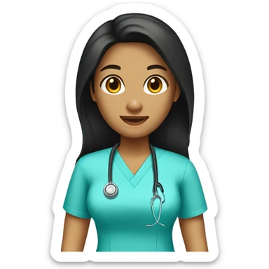Tan nurse with scrubs long black hair sticker