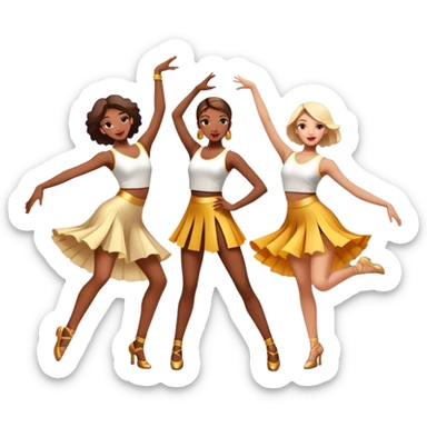 Icon for Contemporary Dance: a synchronized group dance performance with dancers in modern outfits, performing on stage with bright spotlighting and energetic movement. The icon should capture the dynamic and vibrant nature of contemporary dance. Transparent background. sticker
