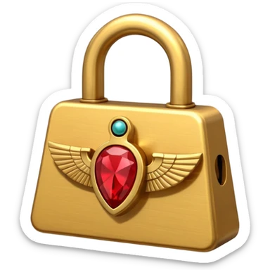 ancient Egyptian lock object icon, golden metal lock, ankh symbol, scarab engraving, red gemstone detail, 3D cartoon, mobile game icon style, centered, clean background, soft shadow, no text, no watermark
 sticker