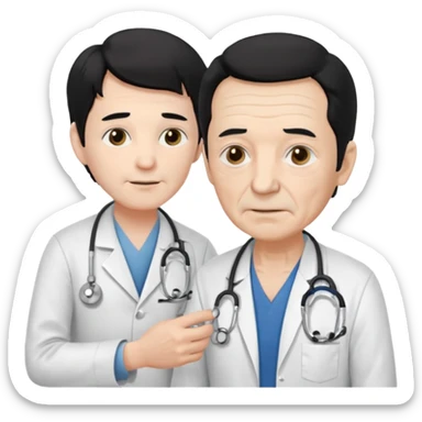 doctor black hair attending to a old man  sticker