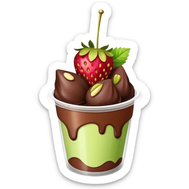 Chocolate covered strawberries with pistachio in a plastic cup sticker