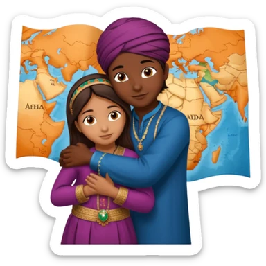 An Afghan girl and Indian boy who are in long distance relationship hug each other from distance.  Afghan girl from on Afghanistan map and boy on India map, they hug each other from this distance. sticker