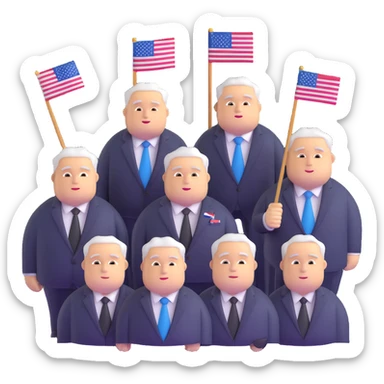 group of fat politicians together wearing suits with flag pins sticker