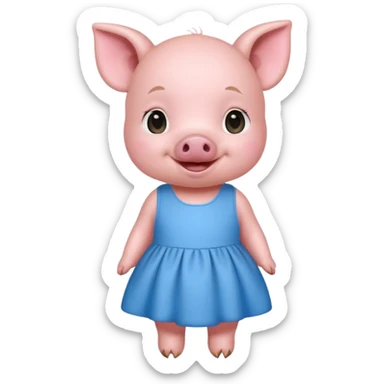 a baby pig wear blue dress sticker