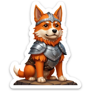 valorous Viking dog in Valhalla, detailed armor, heroic pose, glowing sky sticker
