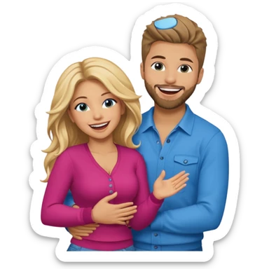 Shakira with blue eyes and her husband  Gerard pique with blue eyes  holding her in his arms. They both laugh at each other. Its beautiful and romantic. Also their outfits are very gangster and cool  sticker