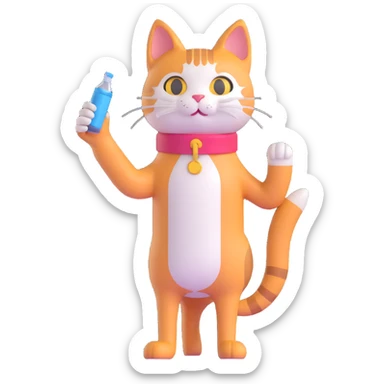 a cat in boots standing on its hind legs and holding a Viagra pill in its front paws sticker