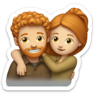 Ginger man and brunette girl hugging sticker