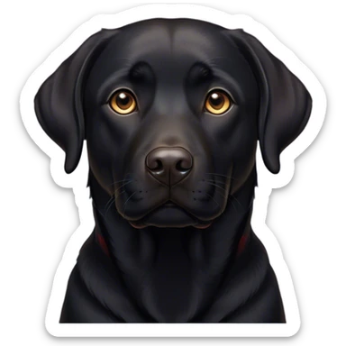Cinematic Noble Black Labrador Portrait Emoji, Poised and regal, with a robust, muscular build and a sleek, shiny pure black Fur, deep-set soulful brown eyes, Simplified yet sharp and sophisticated features, highly detailed, glowing with a soft, dignified glow, high shine, intelligent and gentle, stylized with an air of confidence, focused and attentive, soft glowing outline, capturing the essence of a watchful and loving companion, so majestic it feels as though it could bound out of the screen with effortless authority! sticker