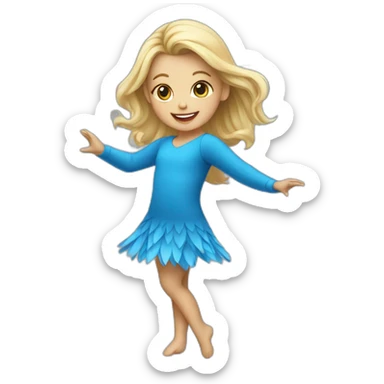 little blonde girl dancing in a blue bird costume sticker