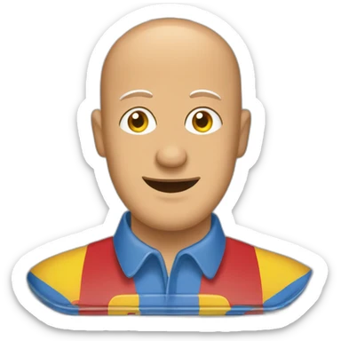 rectangular tin of anchovies red blue yellow colors with an image of a tanned bald man on the side sticker
