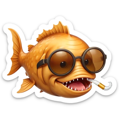Anglerfish with sunglasses drinking beer sticker