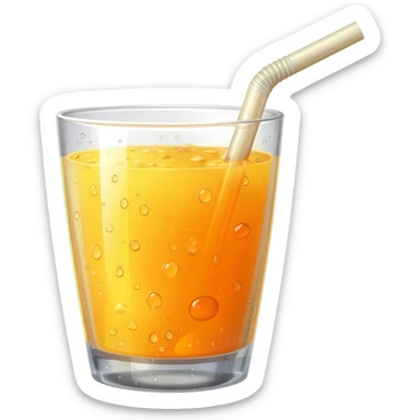 glass of fresh orange juice with straw sticker