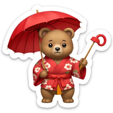 Bear with red umbrella, wearing kimono sticker