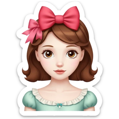 pale skin coquette girl with brown hair, bows, dainty, feminine sticker