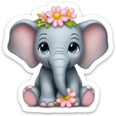 baby elephant with flowers  sticker