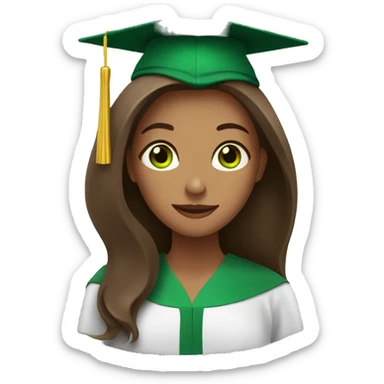Long brown hair woman with graduation hat and green eyes sticker