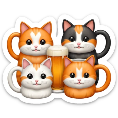 four happy cats drinking beers together with mugs sticker