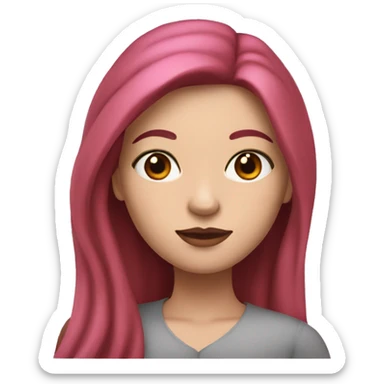 Woman with a white skin that has Long Dark red hair and brown eyes with an eyeliner and lashes coding on a pink macbook sticker