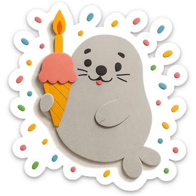 Add colorful confetti around the chubby seal, matching the paper-craft style and color palette. sticker