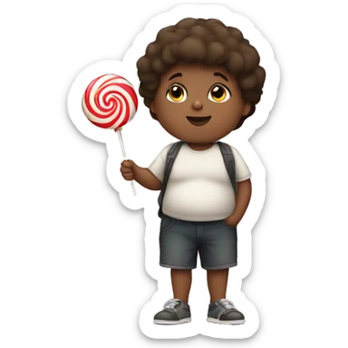 Little obese brunette boy with lollipop  sticker