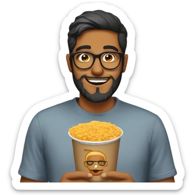 a bangladesi guy with beard in his 20s wearing square glasses and eating disgusting stuff sticker