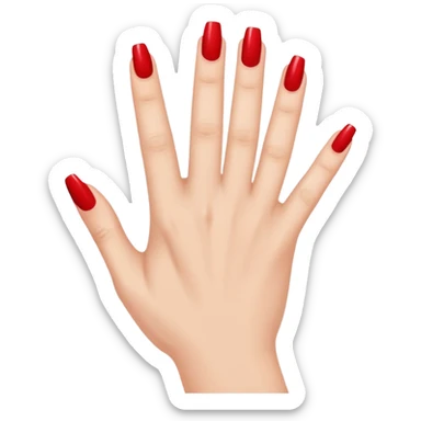 A woman's hand with red nail polish sticker
