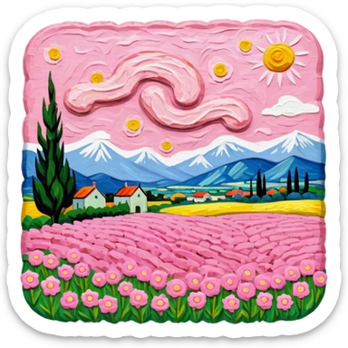van gogh style pink SPAM  meat flowers landscape sticker