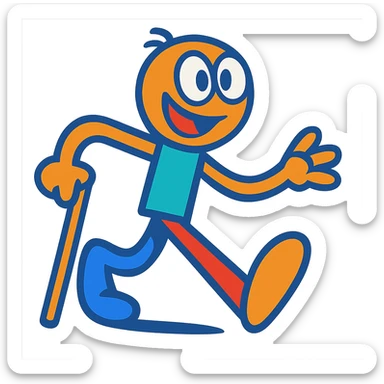 walking stickman, energetic and fun vibrant toon style sticker