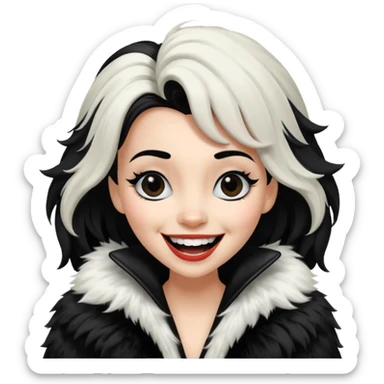 Cruella hair color split in the middle, crying of laughter sticker