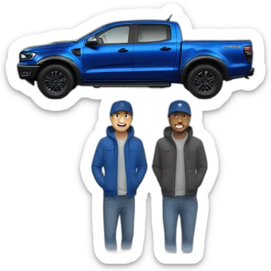 blue ford ranger raptor with man sticker