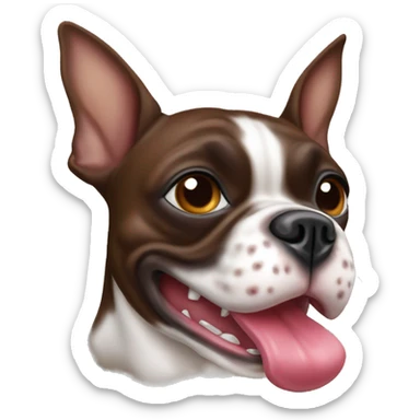 Brown Boston terrier toy in mouth sticker