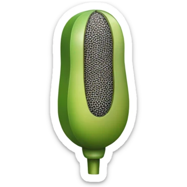 A microphone but with an avocado shape and color sticker