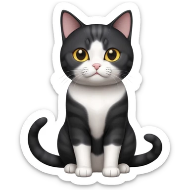 A 3D cartoon jet-black American Shorthair cat, smooth shiny coat, subtle reflections, balanced light contrast, Memoji-style realism. full body or half body. sticker