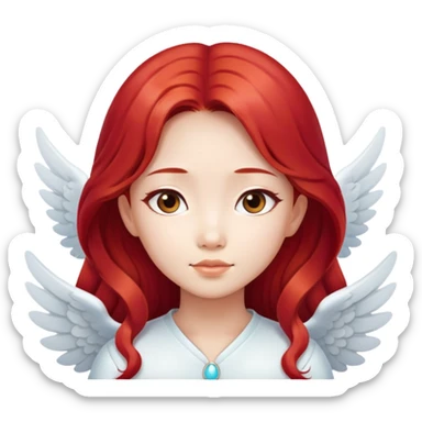 Asian angel girl with long red hair and oval face sticker