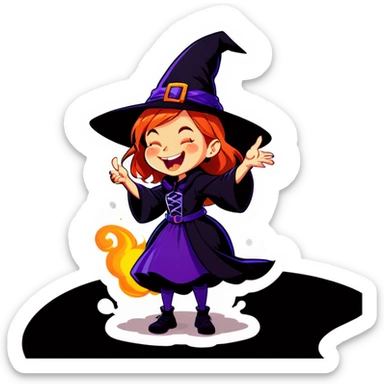 A witch girl casting a curse while laughing sticker