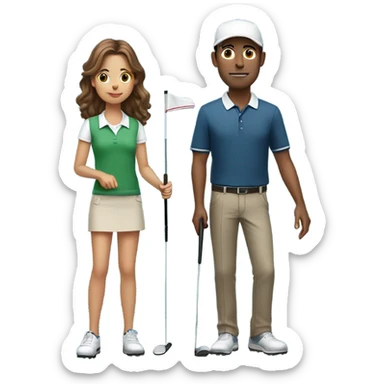 Tall, brown haired man, golfing with a short, long haired girl sticker