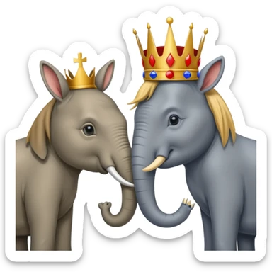 Democratic Party elephant facing Republican Party donkey with King Trump inbetween sticker