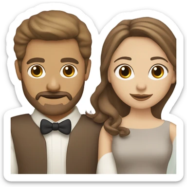 Wedding couple with woman with tan skin, brown hair shoulder length with highlights, sand man with brown hair, beard moustache sticker